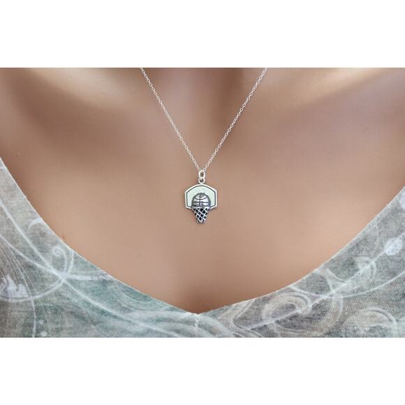 Sterling Silver Basketball Hoop Necklace - Picture 2 of 7